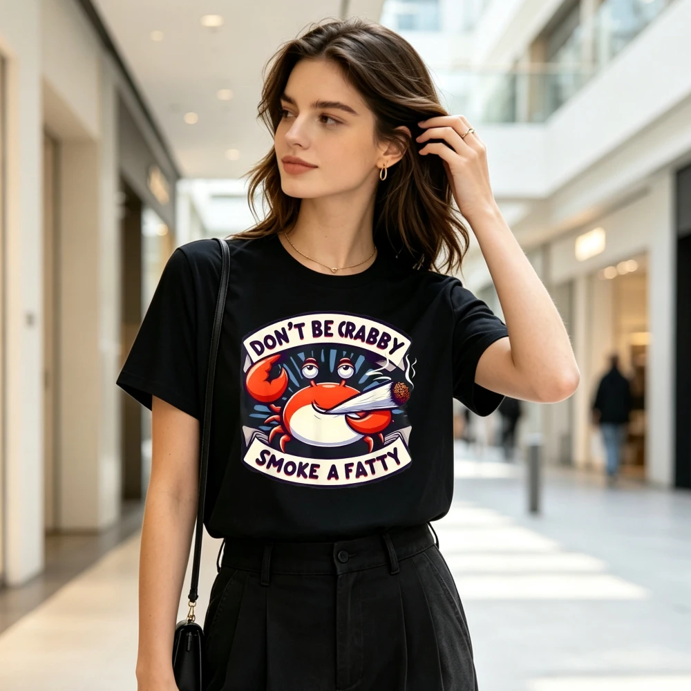 Don'T Be Crabby Smoke A Fatty T-Shirt Same Style Unisex Summer Tee Short-Sleeved Printed T-Shirt Pure Casual Graphic Hipster Top