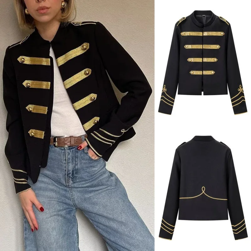 

Withered 2026 Summer European And American Style Fashionable Slim Fit Gold Buckle Decoration Round Neck Jacket