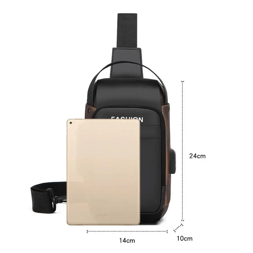 Casual PU Leather Anti Theft Chest Bag Large Capacity Waterproof Men's Shoulder Bag USB Charging Travel Sling Chest Bag Unisex