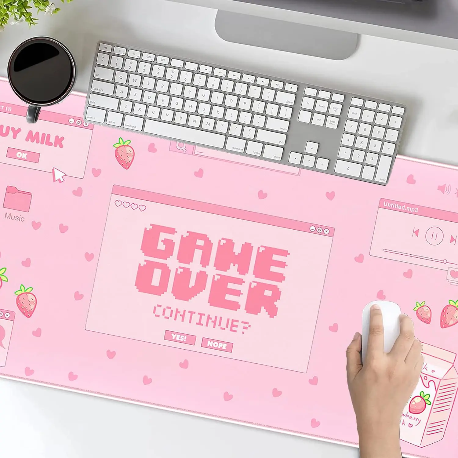 Imagem -05 - Bonito Kawaii Pink Gaming Desk Pad Grandes Estéticas para Teclado Portátil para Mulheres e Meninas Xxl Morango Leite Mousepad 31.5x11.8