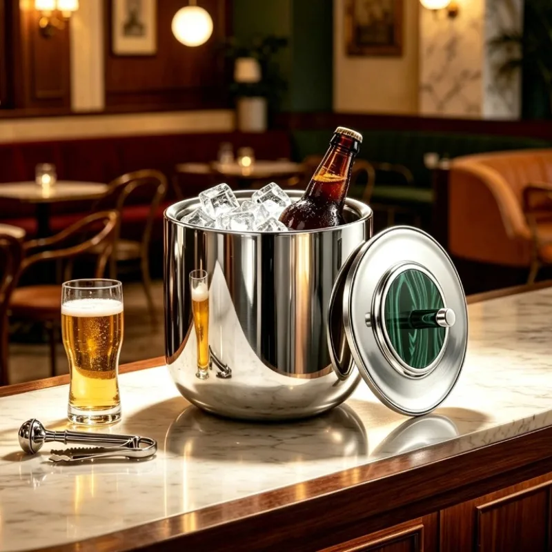 Stainless Steel Ice Buckets European Luxury Creative Ice Buckets Covered Double Layer Insulated Coolers Home Decorations