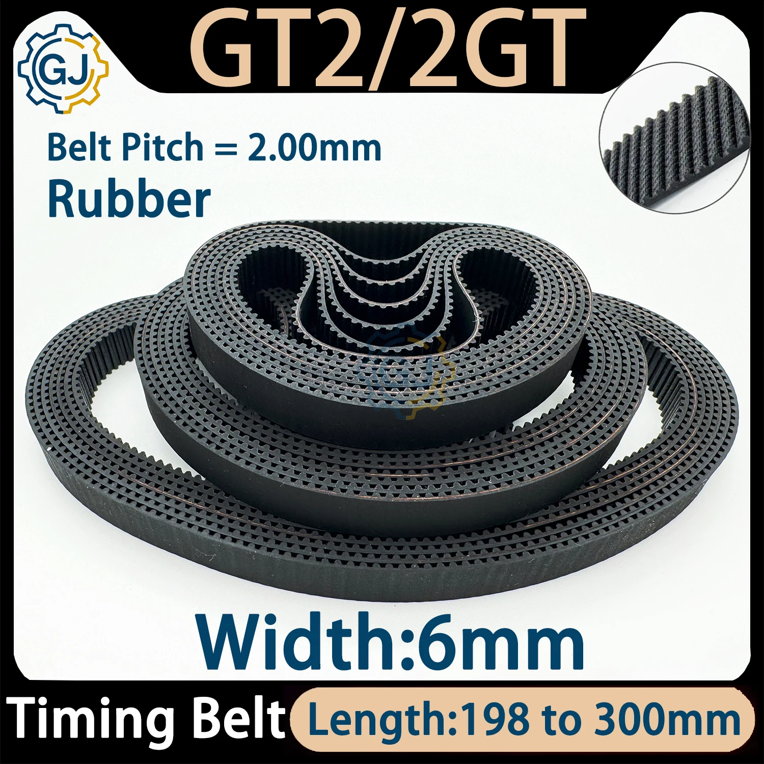 GT2 Closed Loop Timing Belt Rubber 2GT Width 6mm 3D Printers Part 198 200 202 220 224 230 246 250 274 288 300mm Synchronous Belt