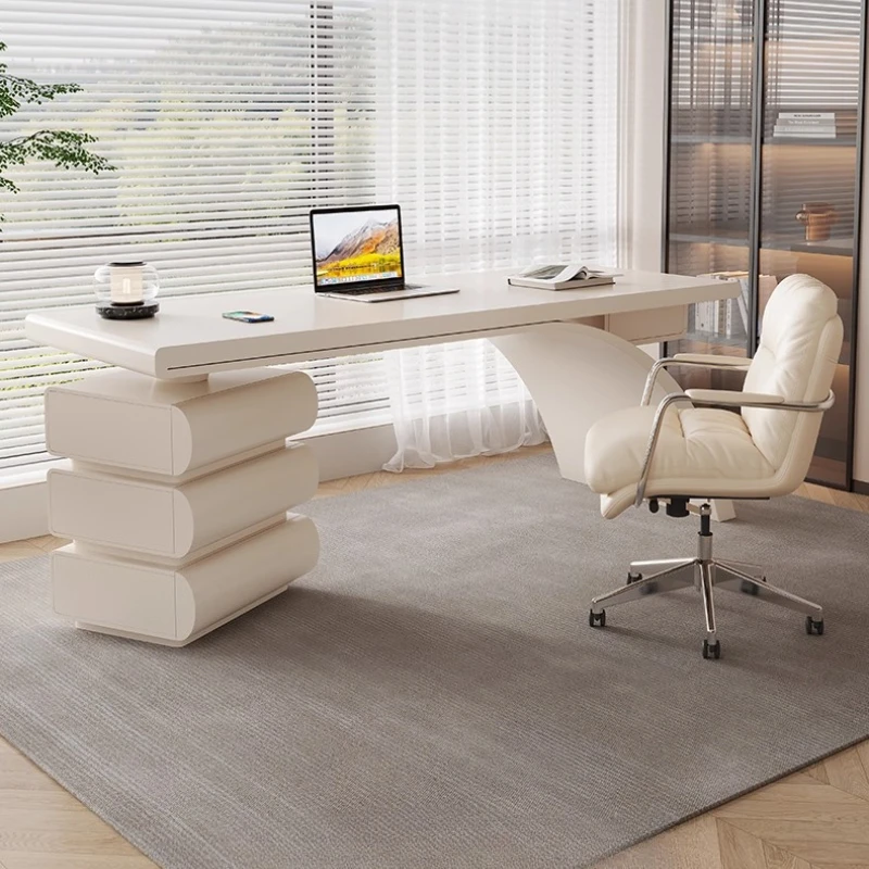 

French light luxury modern simplicity, female solid wood Internet celebrity desk writing desk Cream style desk, small household