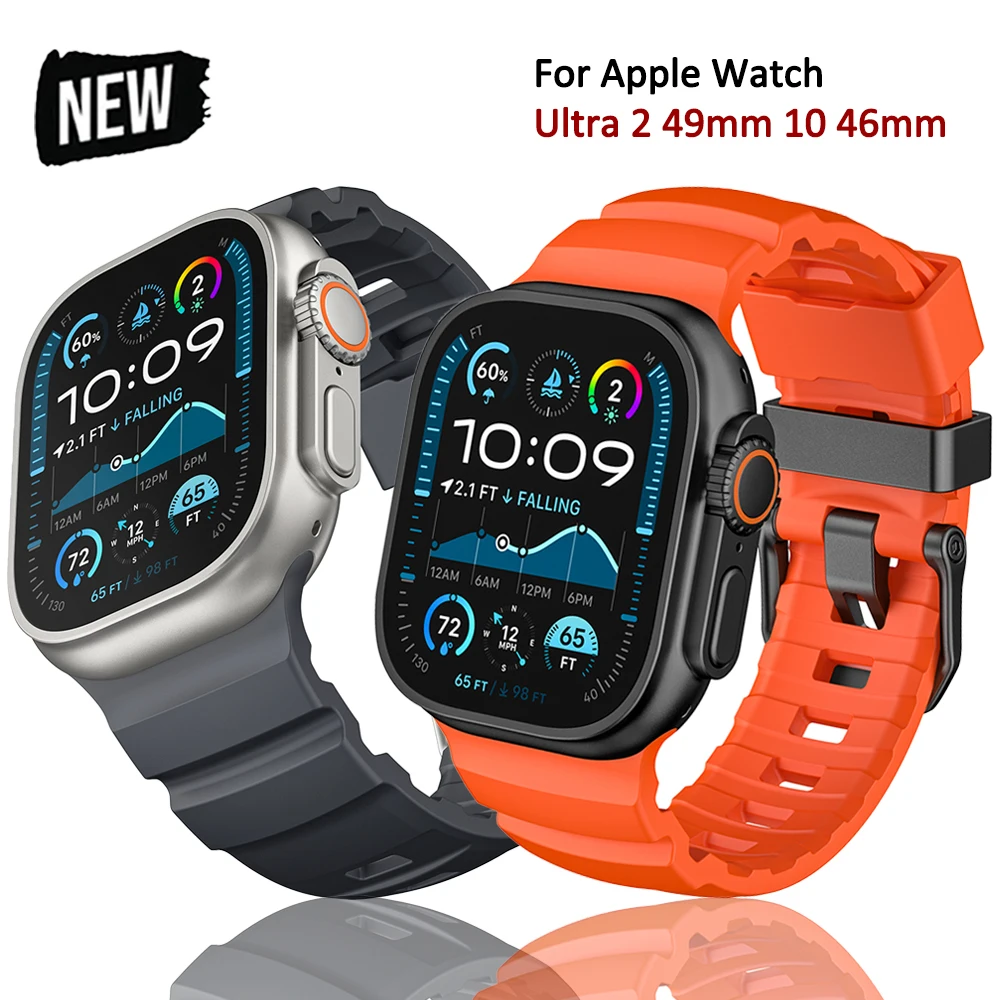 

Sports Rubber Luxury Bracelet for Apple Watch Ultra 2/1 49mm Band Series 10 46mm 9 8 7 45mm Men Straps for iWatch 6 5 4 SE 44mm