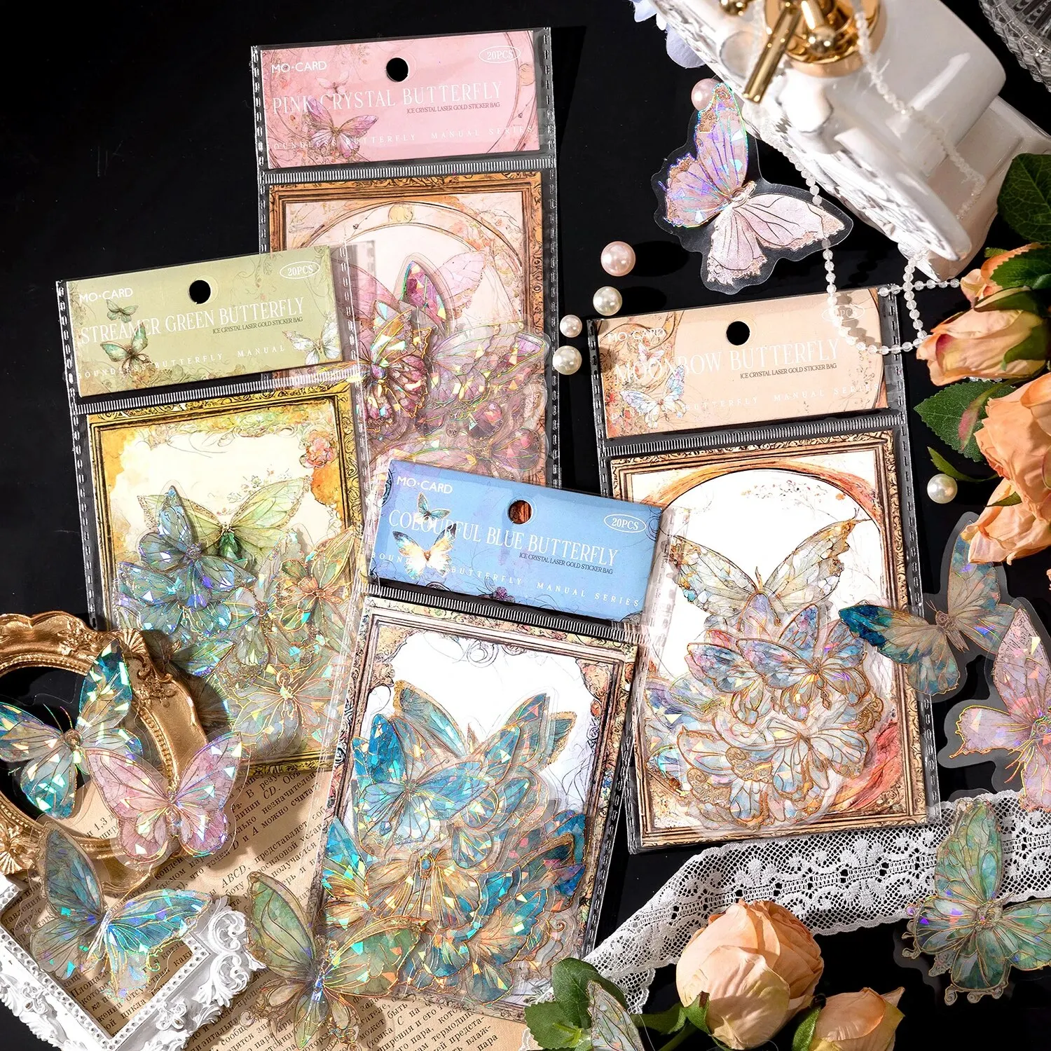 20 Pieces/bag Vintage Butterfly Stickers Laser Craft PET Waterproof Material DIY Creative Material image 2