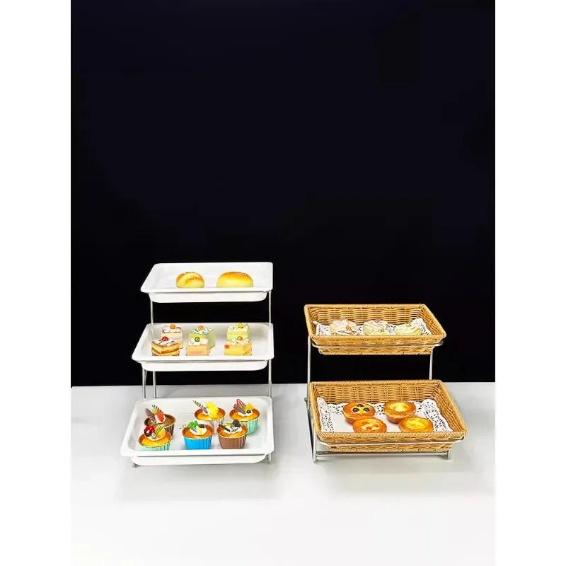 

Three-layer buffet display plate Fruit bread cake Dim sum egg tart Hotel restaurant Food display stand