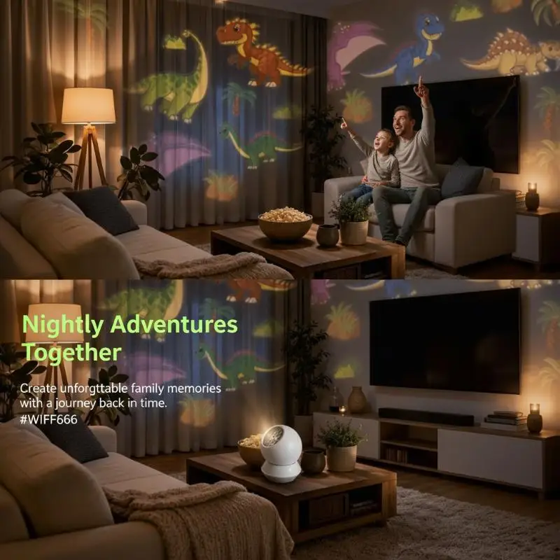 Dinosaur Theme 360 Rotating Projection Night Light Lamp Bedroom Living Room Birthday Party Gift Accessory