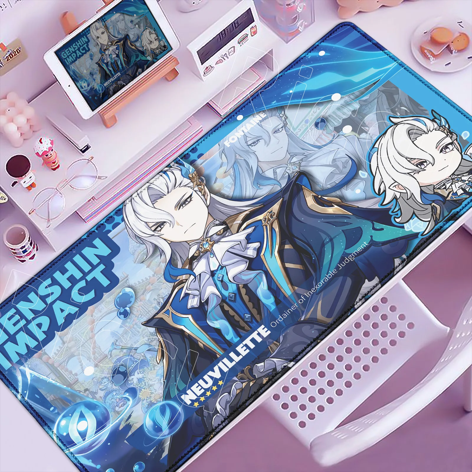 New Wallpaper Desk Mat Anime Gaming Furina Neuvillette Flins Nefer XXL Large Genshin Impact Mouse Pad Non-slip Keyboard Mousepad