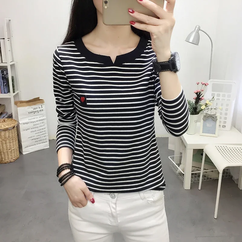 2024 Spring Casual Women T-Shirt Long Sleeve Korean Style Slim Basic Cotton Tshirt Tops Womens Clothing T Shirt Femme 13393