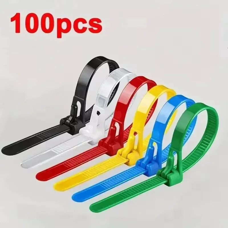 100PCS Reusable Nylon Cable Ties Eco-Friendly Removable Recyclable Mixed Colors Black White for Home Office Cable Tie