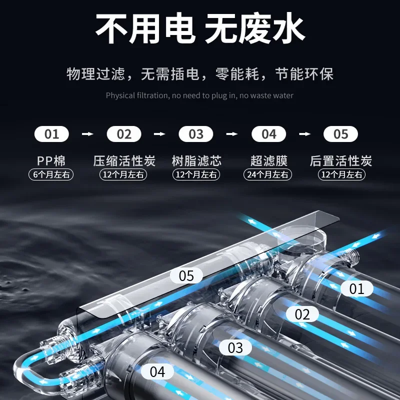 جهاز تنقية مياه الشرب المنزلي المباشر ، صنبور الصنبور ، فلتر مسبق ، ترشيح عالي 5 مراحل ، فولاذ مقاوم للصدأ