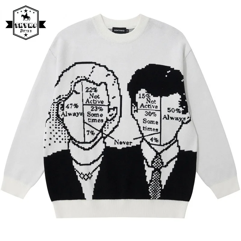 

Men Sweater Hip Hop Streetwear Harajuku Knitted Graphic Jumper Y2K Fashion Punk Goth Pullover Men Casual Loose Sweater Knitwear