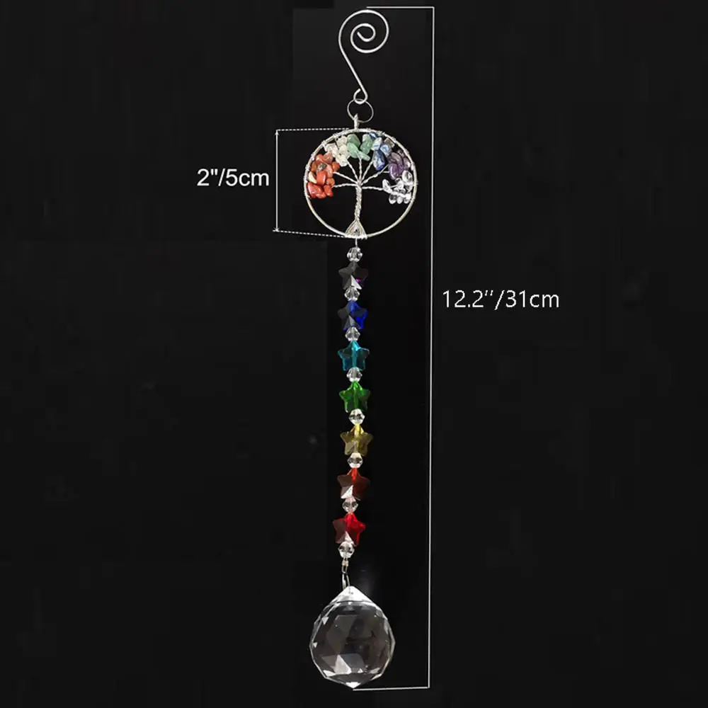 Tree of life Suncatcher Crystal Ball Prism Pendant Rainbow Maker Hanging Sun Catcher Gemstones Window Ornament Home Garden Decor