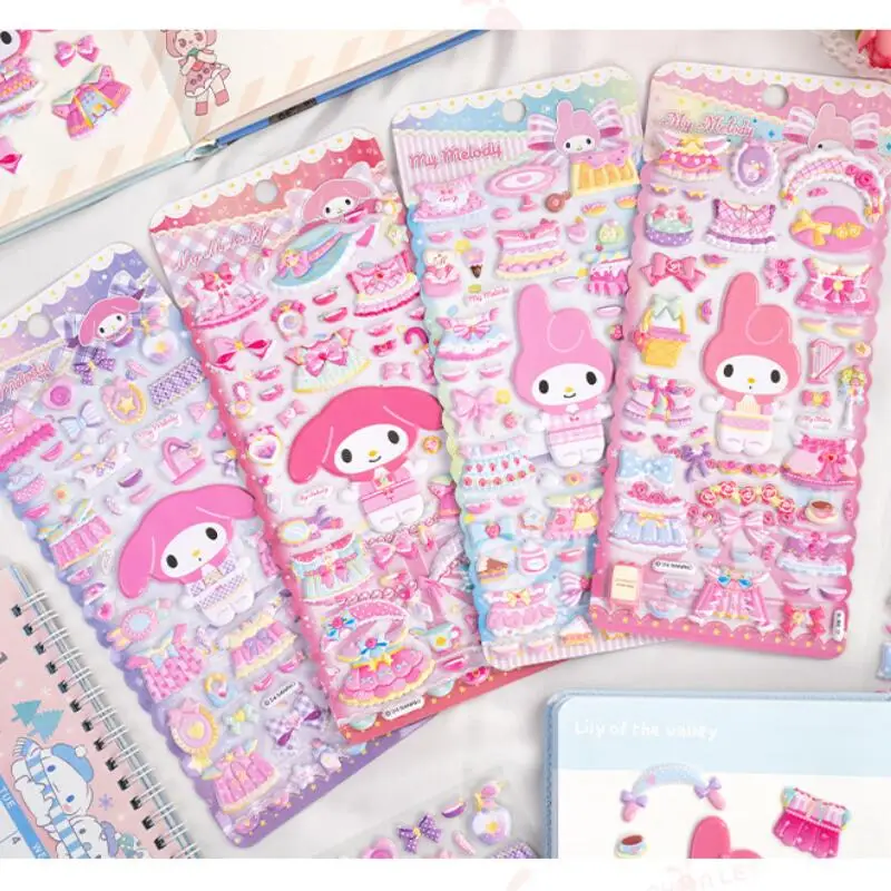Sanrio My Melody Double Layered 3D Dress Up Sticker Cute Cartoon Girl Phone Case Water Cup Bubble Sticker Holiday Party Gift
