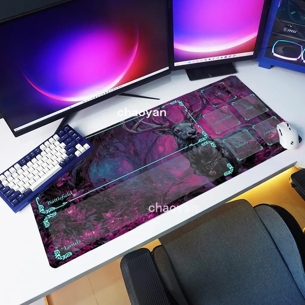 Dark Magical Stag Magic Playmat, Edge Locking TCG Mat, Anti-Slip Rubber Card Mat  Zones, Premium Gaming Mat for PC Accessories