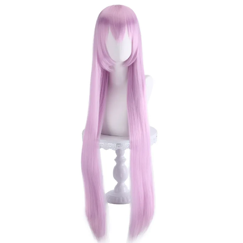 طويل مستقيم الوردي الأرجواني شعر مستعار اصطناعي تأثيري حلي حفلة الهالوين ألياف مقاومة للحرارة الشعر