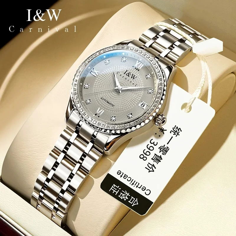 Montre CARNIVAL Women's Fashion Watches Ladies Brand Luxury Sapphire Automatic Mechanical Wrist Watch for Woman Waterproof Reloj