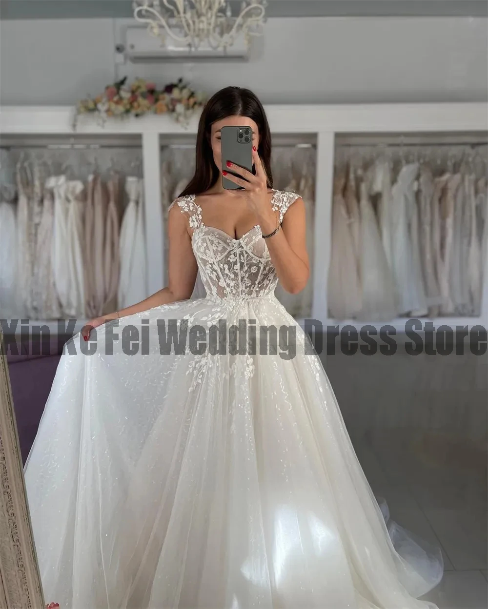 Elegant Lace A-line Wedding Dresses Beautiful Off Shoulder Sleeveless Exquisite Decals Court Train Bridal Gown Custom Made 2023