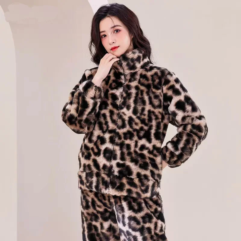 Autumn Winter Pajama Sets For Women Leopard Print Pyjamas 2 Pieces /Sets Long Sleeve Sleepwear Homewear Casual Pijamas image 5