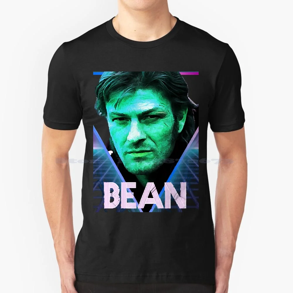 Sean Bean Retro 80s Neon Landscape T Shirt 100% Cotton Tee Sean Bean Mordor Border 007 Middle Earth Sheffield England Return Of