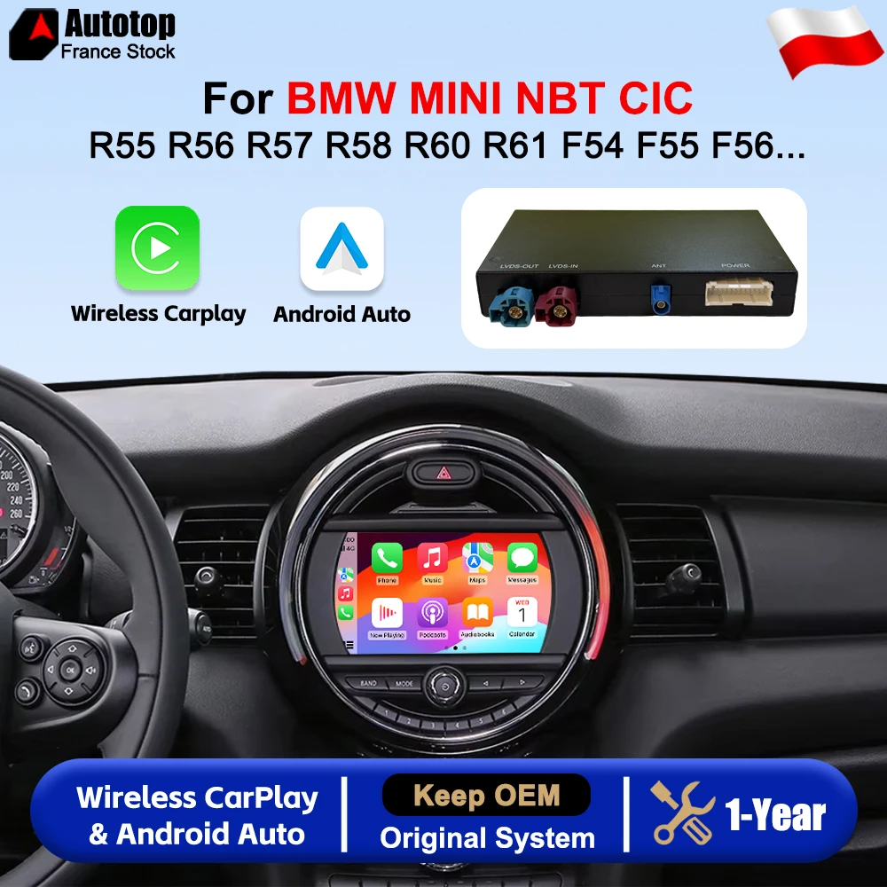 Modulo di interfaccia wireless CarPlay e Android Auto AUTOTOP per BMW Mini R55 R56 R57 R58 R60 R61 F54 F55 F56 Clubman Countryman Cooper John Cooper, aggiornamento del sistema NBT CIC, decoder con