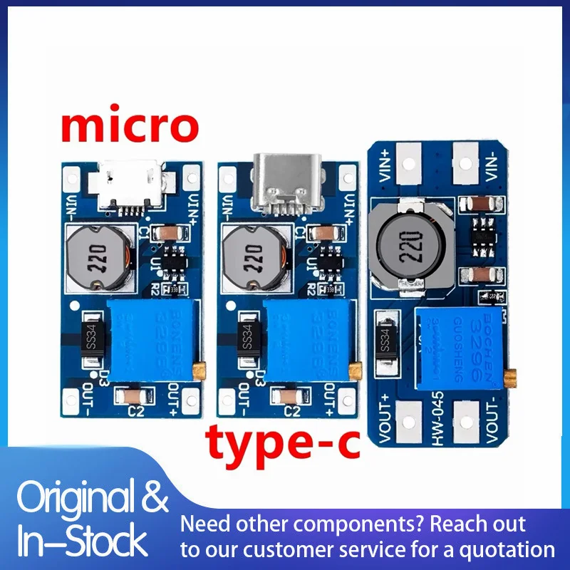 5PCS MT3608 2A Max DC-DC Step Up Power Module Booster Power Module 3-5V to 5V/9V/12V/24V Adjustable Booster For Arduino