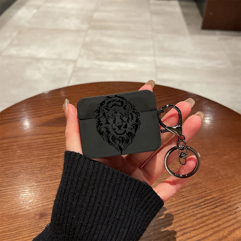 Lion Pattern Simple Black Silicone Case For Airpods Pro2 Airpods4 3 2 1 Wireless Bluetooth Earphone Protective Soft Cover