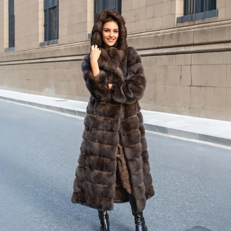 Mink Fur Coat New Style Autumn and Winter Hooded Mink Long Style Eco-friendly Faux Fur Winter Coat for Women Long Faux Fur Coat