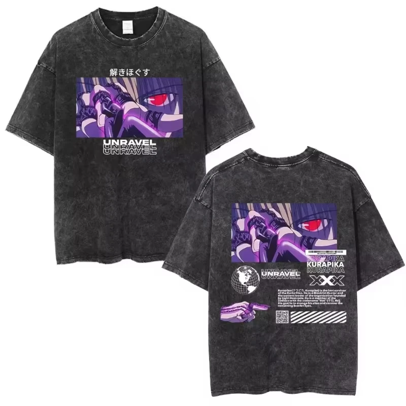 Hisoka الجرافيك طباعة تي شيرت الرجال النساء الملابس القطن المتضخم تي شيرت أنيمي هنتر X هنتر فانتوم فرقة غسلها تي شيرت #1