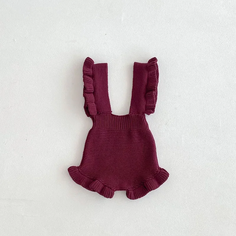 MILANCEL New Autumn Girls Overall Baby Cute 3 Colors Knitted Shoulder Strap Bodysuit Infant Sweet Rompers