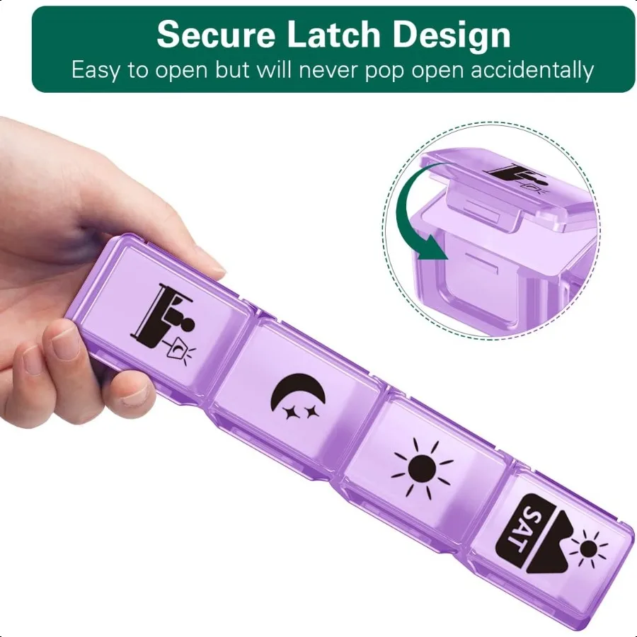 Extra Large Weekly Pill Organizer 4 Times a Day XXL Large Pill Box 7 Day Medicine Organizer Black Pill case for Vitamin Fish Oi