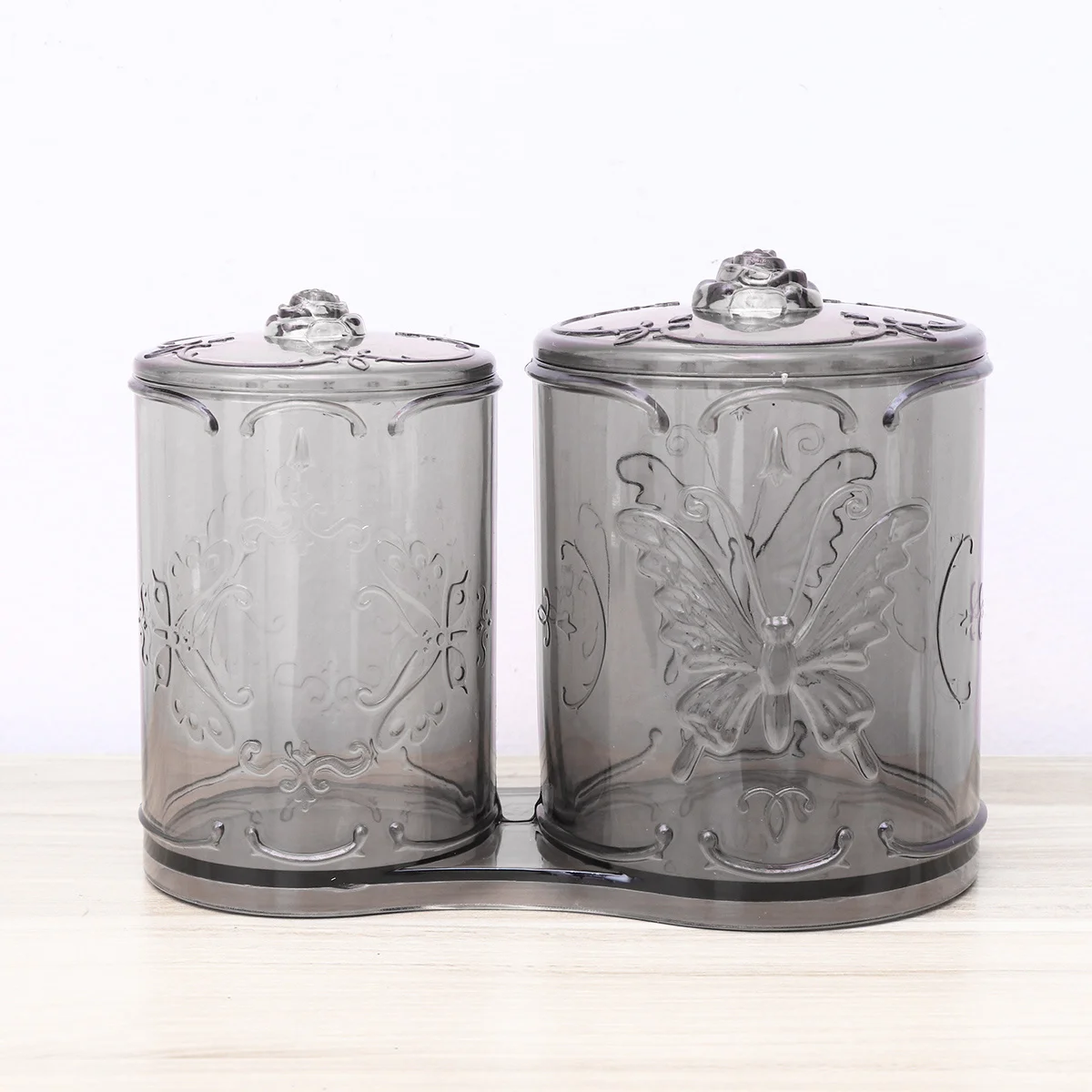 Vintage transparant acryl borstelhouder make-up wattenstaafje dispenser wattenstaafje organisator wenkbrauwpotlood container deksels