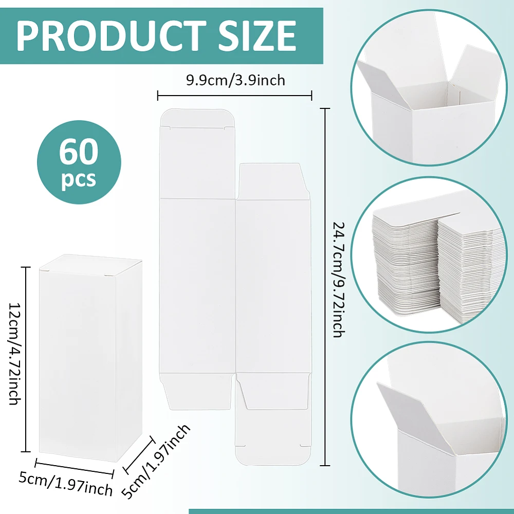 60 Packs White Tuck Top Boxes 2x2x4.7 Inch Paperboard Gift Boxes Bulk for Birthday Christmas Party Gifts Homemade and Business