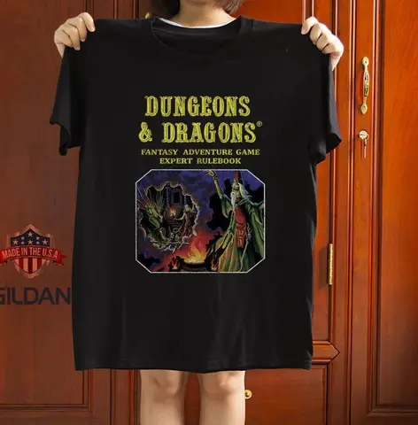 Unisex Black Dragon and Dungeon Fantasy Adventure T-shirt Casual Printed Pattern T-shirt Street Fashion Outfit