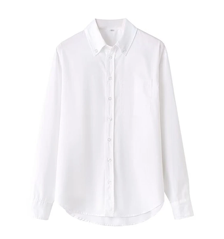 Lente 2024 Dames Veelzijdig Wit Grote Maat Lang Sve Ox irt Pendelen Sle Pure Kleur Kraag Knoopdetail