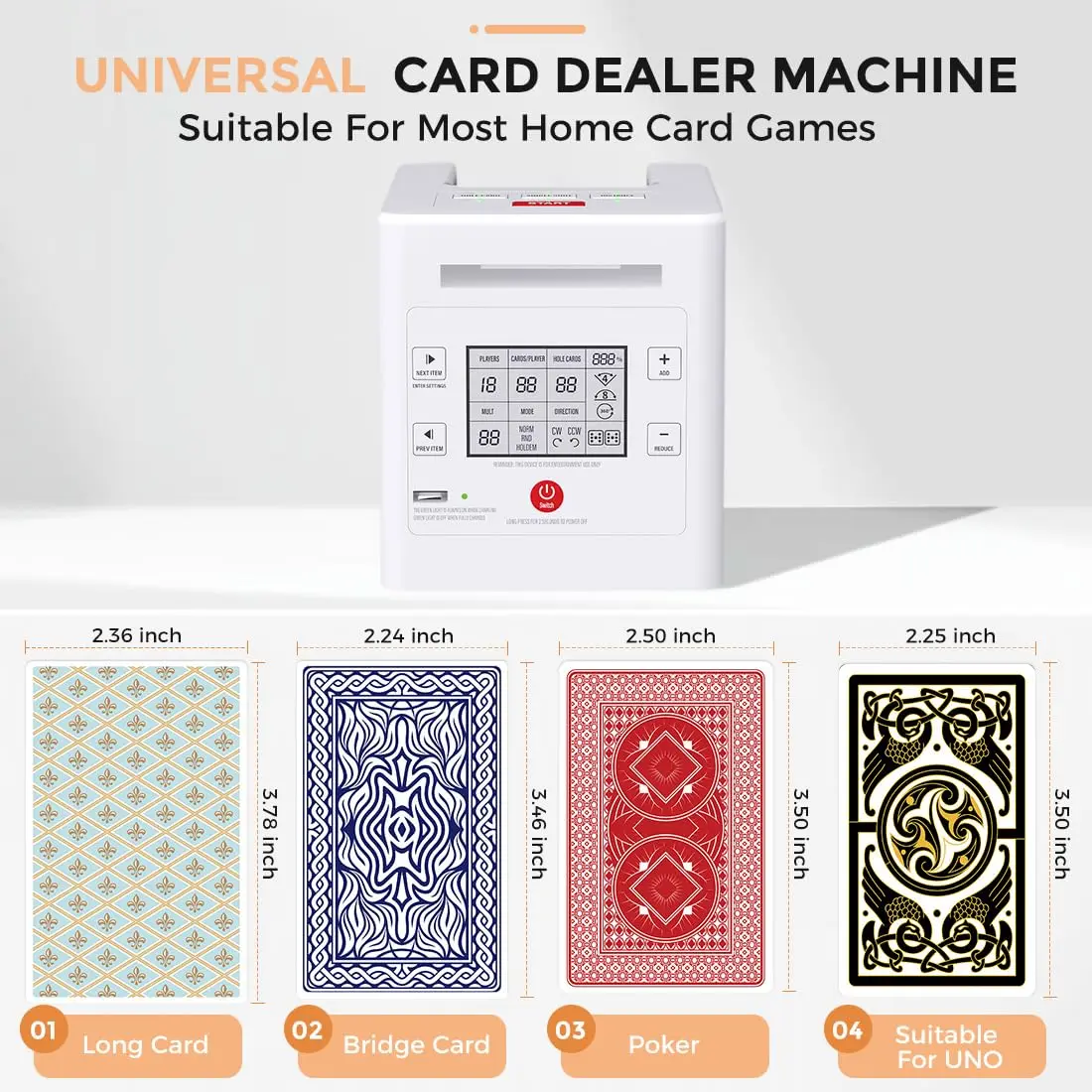 Underoof Automatic Card Dealer, Rechargeable Poker Dealing Machine, Wireless Poker Card Distributor Dispenser for Texas Hold' em