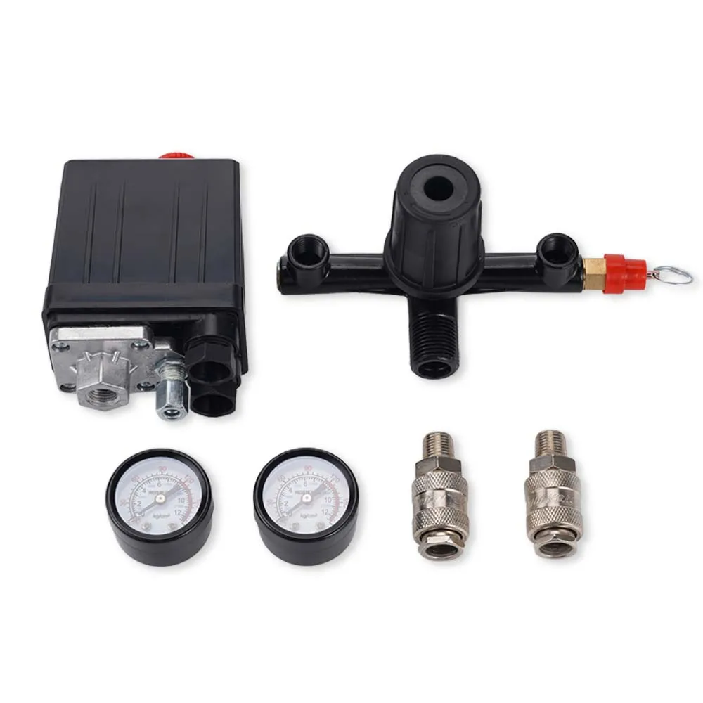Válvula de compressor de ar 230-220v, válvula de interruptor de controle de pressão do compressor de ar 90-120psi, suporte de liga de alumínio 1/4 "bsp ar