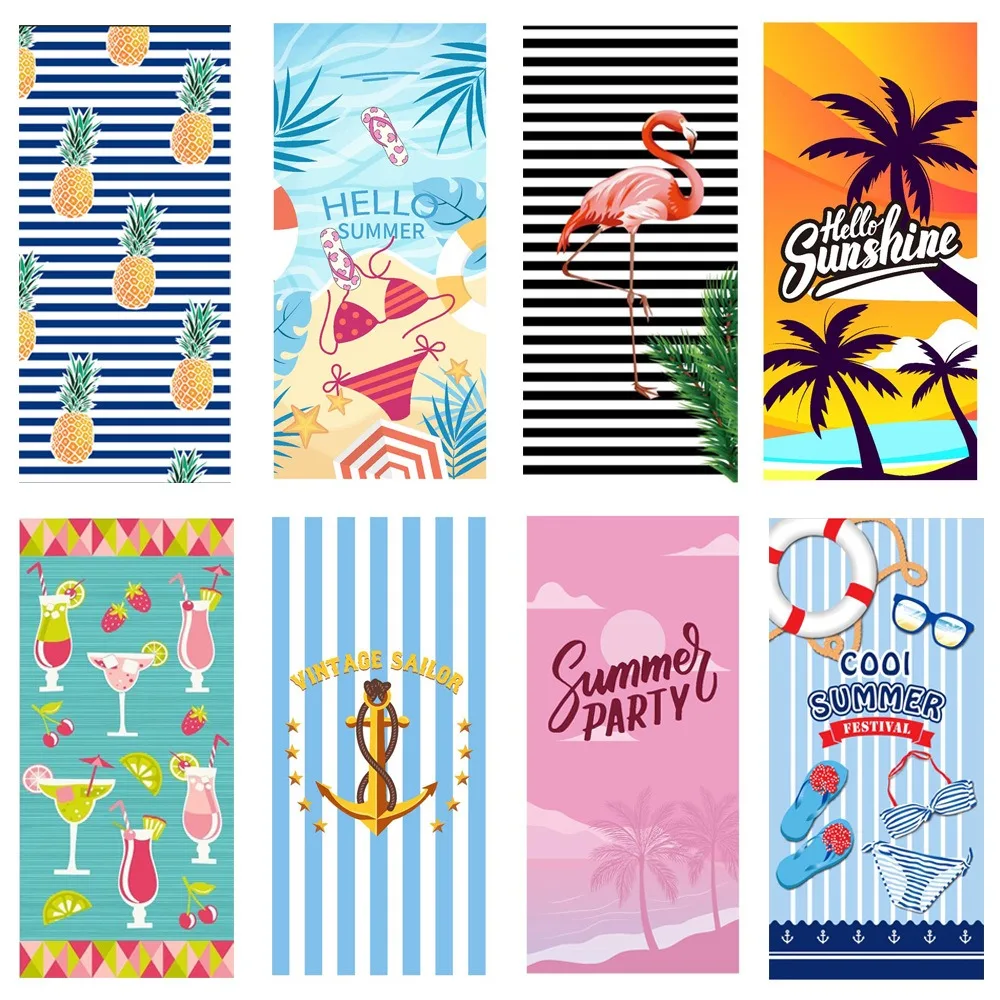 Flamingo Pineapple Nautical Beach Towel Quick Dry Polyester Bath Towel for Summer Vacation Pool Travel Surf Sand Free Blanket