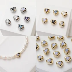 2PCS Dainty Heart Zircon Beads Spacer Bead for Jewelry Making Bracelet Necklace Findings DIY 14k Gold Plated Accessory 8*6.8mm