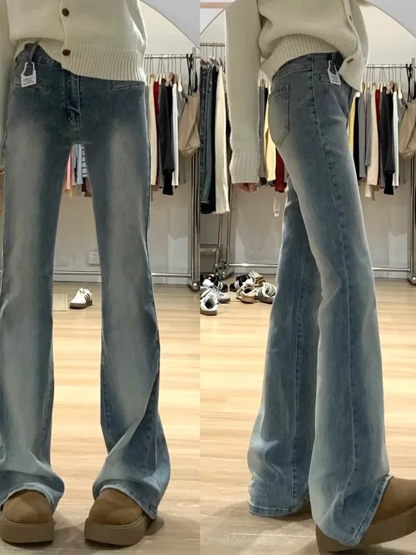 

Retro Faded Bell Bot Jeans Women's High Waist Slimming American Sle Spring Summer High Waist Bell Bot Jeans