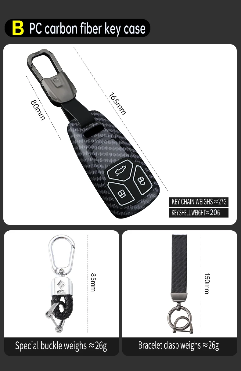 Suitable ABS Carbon Fiber Car Key Case Cover For Audi A4 B9 A5 A6 8S 8W Q5 Q7 4M S4 S5 S7 TT TTS TFSI RS Protector Accessories