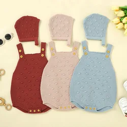 2pcs/Sets 0-18Months Newborn Baby Girl Bodysuits Sleeveless Knitted Infant Pink Strap Jumpsuit Hats Clothes Autumn Winter Outfit