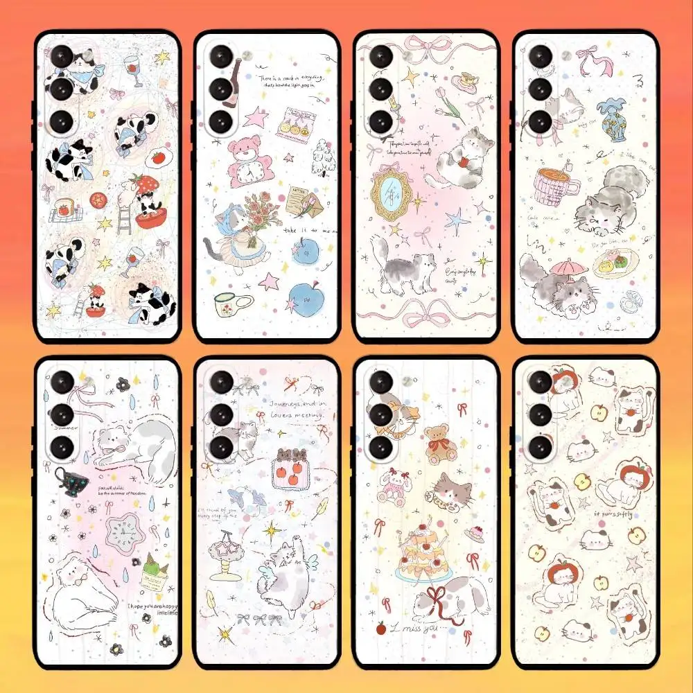 

cute little K-kitten Phone Case For Samsung Galaxy A73,A72,A71,A70,A53,A52,A51,Others Soft Black Cover