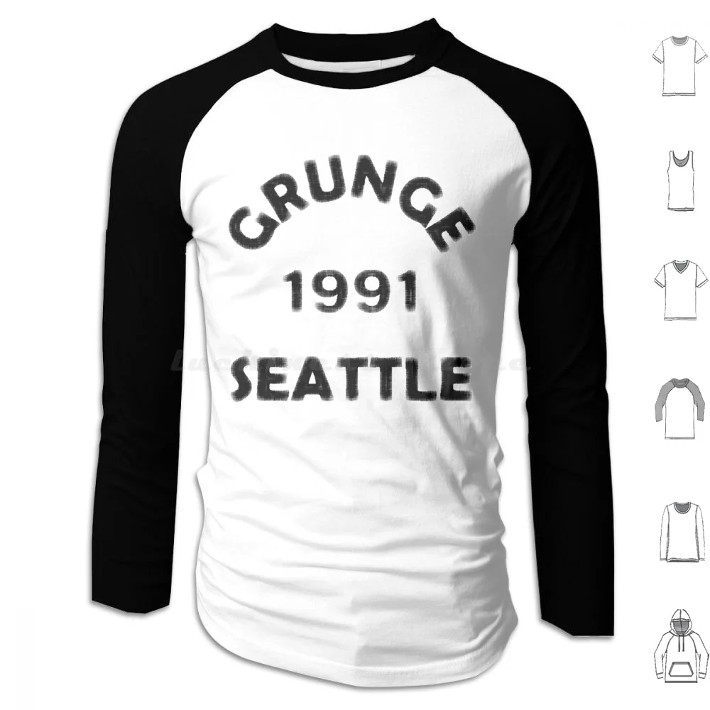 Grunge 1991 Seattle Hoodies Long Sleeve Grunge Music 90s Kurt Guitar Cobain Alternative Seattle Soundgarden Alice In