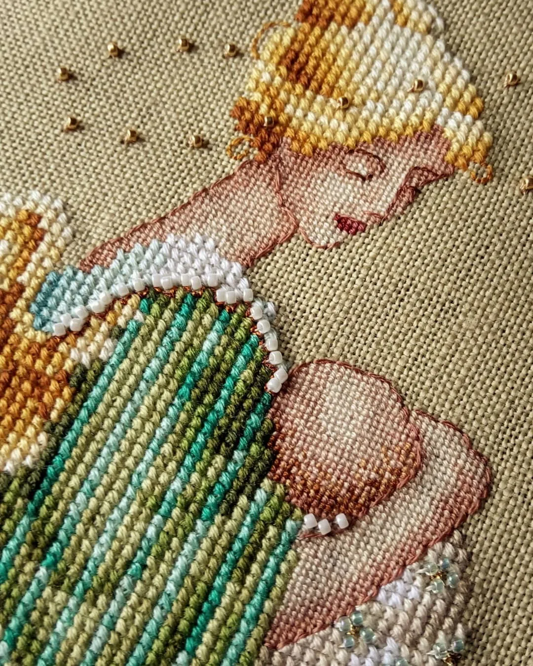 Cross Stitch Set for Living Room, Pearl Embroidery, European Style, Motherly Love Angel, Cross Stitch,