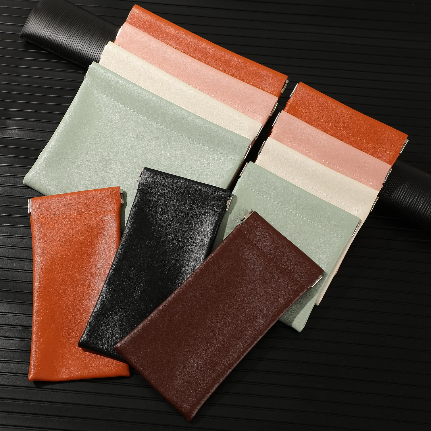 2pcs/lot PU Button pouches 9x18cm 12x12cm 18x14cm Soft Automatic Closed Glasses Bags Shrapnel storage Bolsa Can Printing Logo