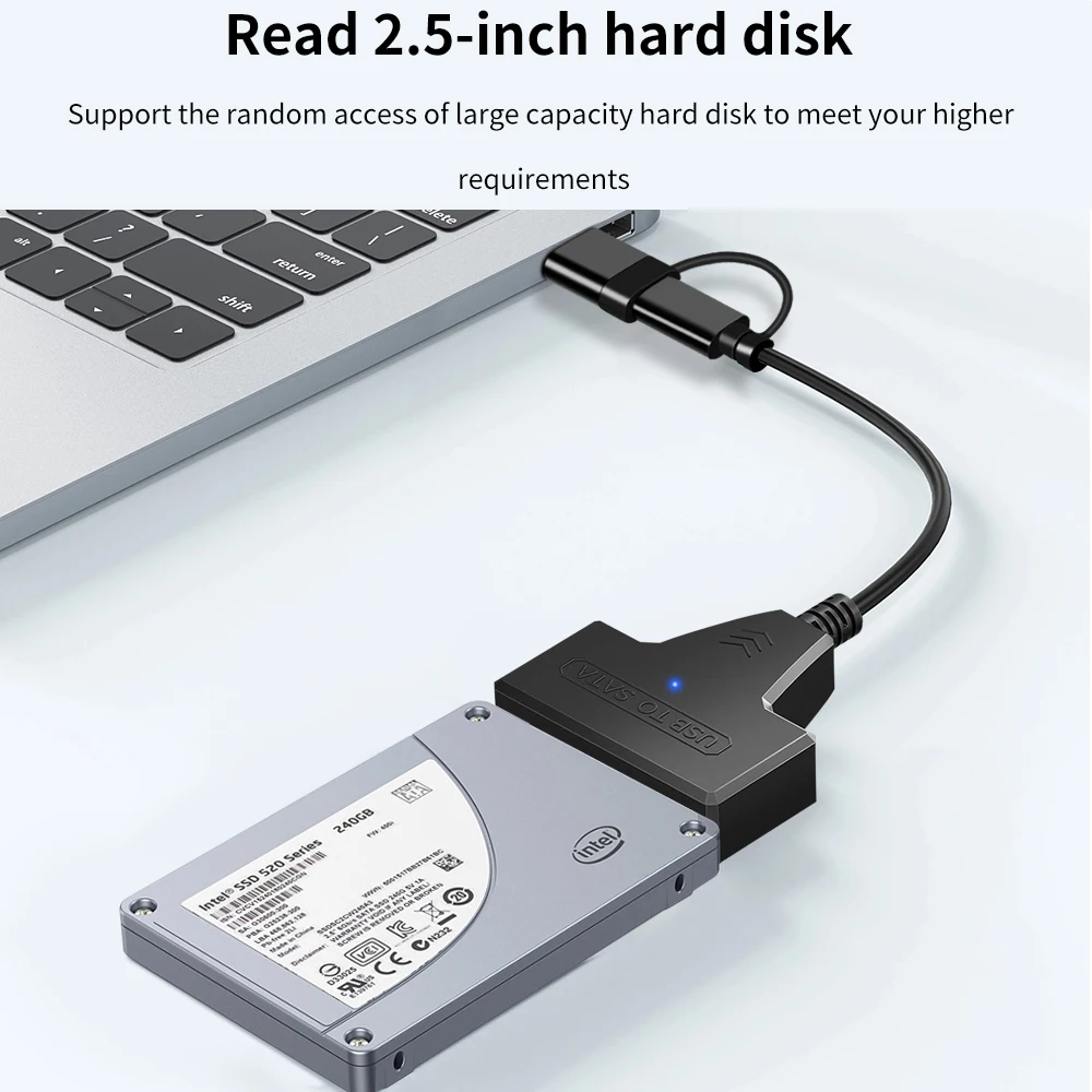 TISHRIC Adattatore SATA a USB-C 2 in 1 Cavo HDD/SSD esterno USB 3.0 per laptop, PC, Mac - SATA III a 22 pin a Type-C/USB-A