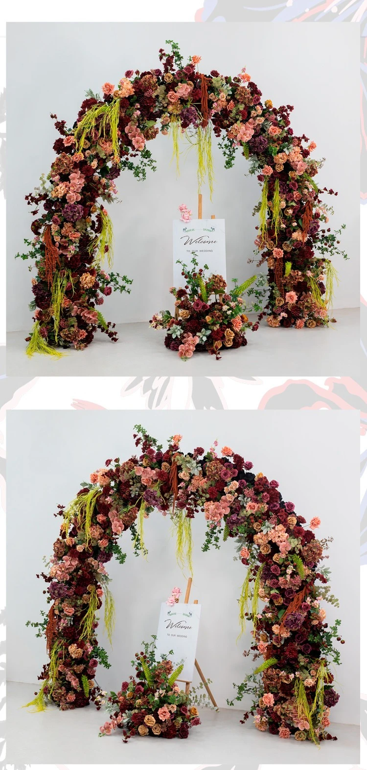 2,4M Tiefrot U-förmiger Künstlicher Blumenbogen Hochzeits-Hintergrund Bühnen- und Schaufensterdekoration für Outdoor-Events Blumendekoration Großhandel – Detail 9