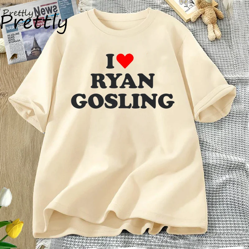 I Love Heart Ryan Gosling T-Shirt 90s Aesthetic Trendy T Shirt Women Men Cotton Causal Short Sleeve T-shirts Unisex Streetwear