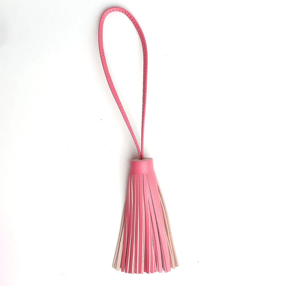 Natural Real Genuine Leather Tassel Keychain For Keys Car Key Chain Women Bag Charm Pendant For Girls